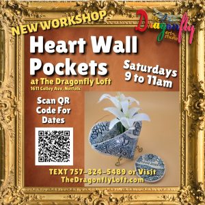 HEART WALL POCKETS WORKSHOP at THE DRAGONFLY LOFT - Saturdays - 9 to 11am